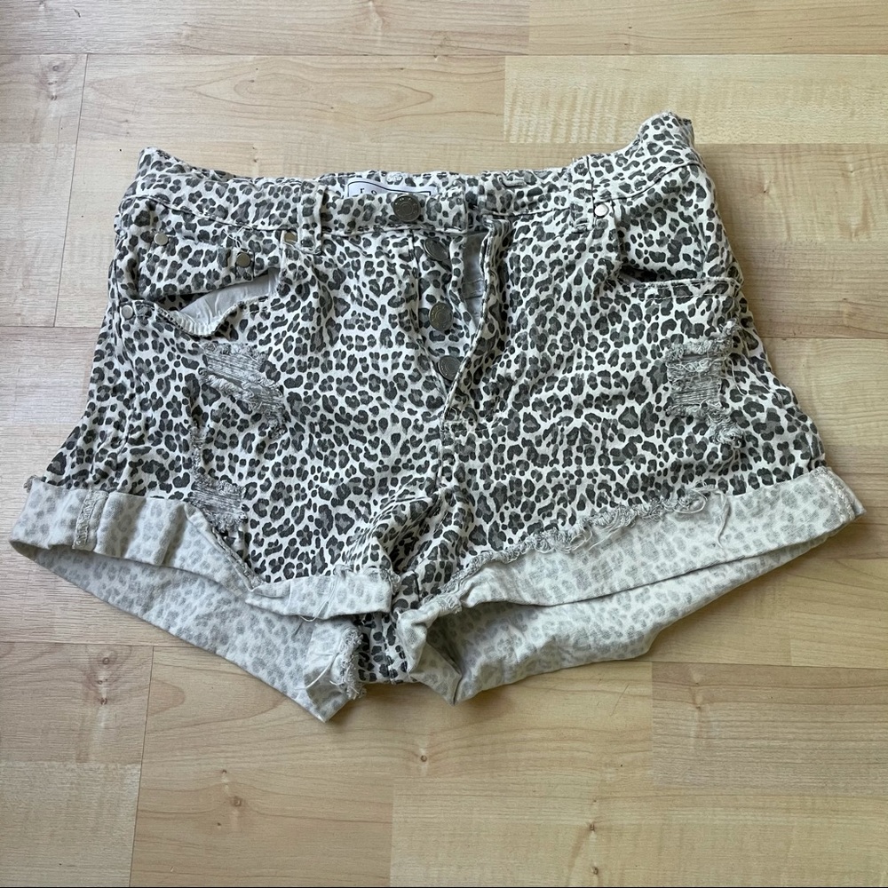 Leopard Print Denim Shorts